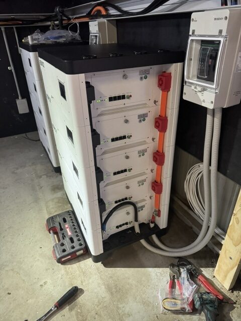 RENOZ off-grid battery bank being wired and commissioned